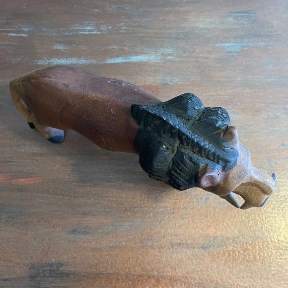 Hand Carved Wood Lyon Toy Figure 10" - Picture 2 of 10